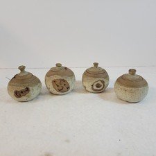 Vintage Studio Hand Made X4 Clay Stonewear Mini Jars Very Rustic