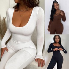 SEXY Ladies Long Sleeve Jumpsuit Stretch Playsuit Bodysuits Leggings Romper Tops