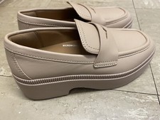 Fitflop UK 3 F-LUMA Leather Demi-Wedge Stone Beige Loafers Shoes Sandals