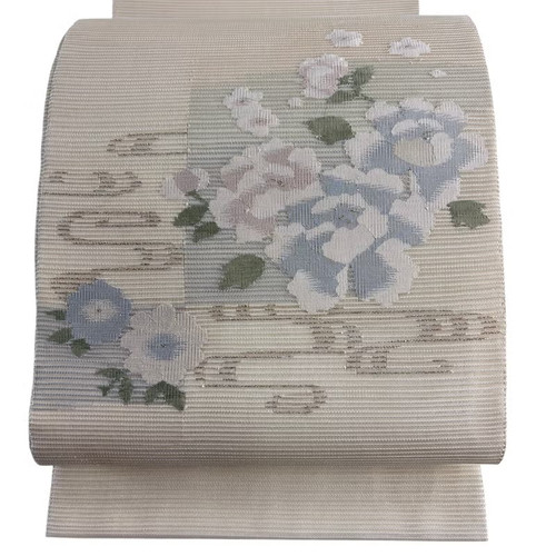 Japanese silk fukuro obi beige - silk,