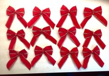 12 Red Bows for decorating a Christmas Tree or garlands. Velvet material.