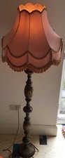 Indian Moroccan Islamic Engraved 2 Tone Brass Metal Floor Lamp Light Pink Shade