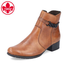 Rieker Womens Brown Leather Ankle Boots Side Zip Ladies Shoes Chain 78676-25