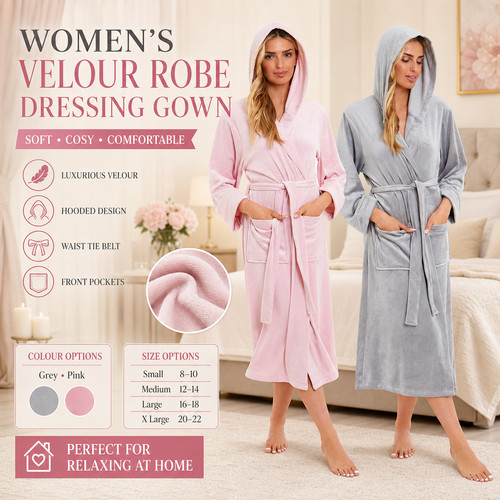 Womens hooded velour - velour, robe