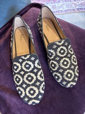 Boden Tapestry Embroidered Navy Blue Loafers Slip On Shoes UK 40