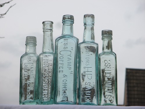 Five superb old glass embossed - five,
