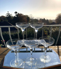 Set 5 x Vintage hand blown crystal Champagne Cocktail Coupe Saucers Glasses