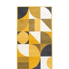 Stair Runner Hard Wearing Kitchen Mat - Texas Mustard & Navy Art Deco