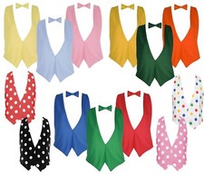 L/XL Backless Bright Coloured Polka-dot Waistcoat Dicky Bow Tie Fancy Dress UK