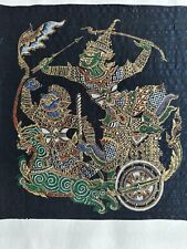 Vintage 1970's Thai Silk Painting of Raven and Troop going to fight with Rama