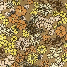 Vintage/Retro Fabric/Material Remnant Orange/Yellow Floral/Flower Pattern 