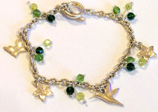 2004 Kit Heath sterling silver and green gem stone charm bracelet 15.2 gms