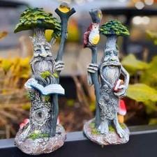 Garden Tree Statue Ornament Set Resin Fairy Outdoor Decoration Outdoor 2pc