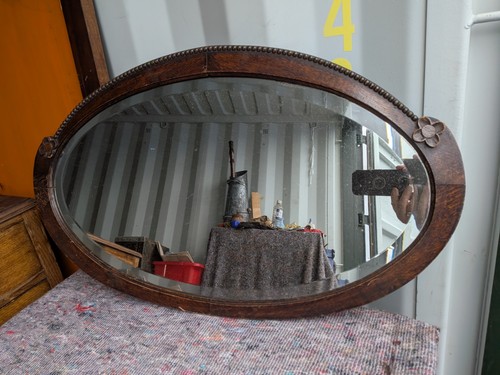 Antique 1930 oval oak framed - oval,