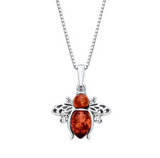 Sterling Silver 925 Natural Baltic Amber Bee Necklace Honey Bee Pendant & Chain