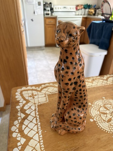 Cheetah ceramic glass statue - ceramic,