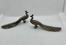 Vintage Pewter Metal Peacock Figures Silver Tone Decorative Retro Figurines 