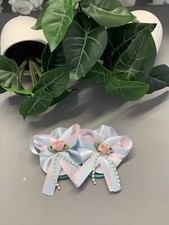 2 Romany/Spanish Hair Bobbles with a Baby Pink And Baby Blue Bow