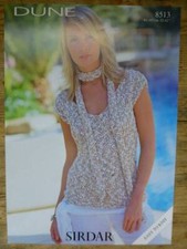 SIRDAR 8513 LADIES 32-42" DUNE V-NECK SUMMER TOP+SCARF KNITTING PATTERN