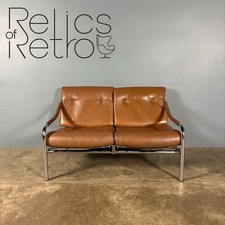 Mid Century Pieff Beta Two Seater Sofa Tan Brown Leather Vintage Retro MCM