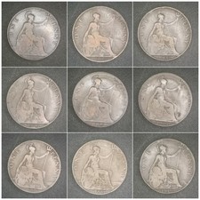 1902-1910  Set Of 9 Edward VII Pennies 