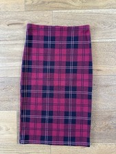 Women’s Red Tartan Skirt Size 8 Topshop Knee Length Pencil Fit