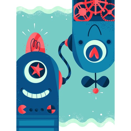 Robot friends large wall art - friends,