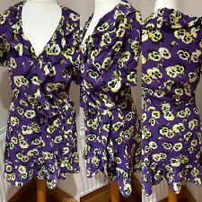Topshop Kate Moss Purple Pansy Poppy Wrap Dress UK Size 8 Small 10