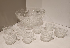 Vintage Anchor Hocking–Style Punch Bowl Set – Arlington – Large Bowl + 8 cups