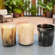 Shot Glass Set Handmade Viking Horn Whiskey Cups 6.5 oz Medieval Barware 3 Pack