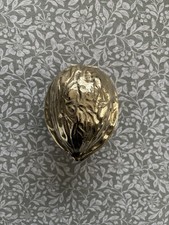 Vintage Walnut Shaped Heavy Brass Nut Cracker Hinged Gold Tone