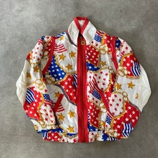 Mureli Star Spangled Baner Jacket Womens Petite 90s Zip Graphic Windbreaker, Red