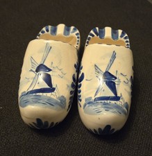 Vintage Pair Delft Ceramic Clogs Ashtrays
