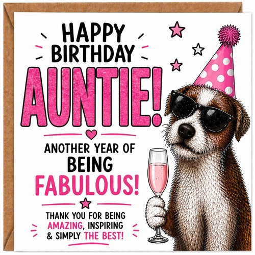 Auntie birthday card cute dog - auntie,
