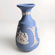 Wedgwood Jasperware Blue Posy Vase, Pottery Bud China Stoneware Josiah vintage