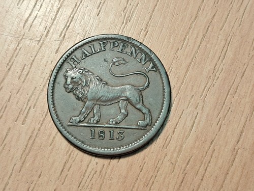 1813 copper half penny token - copper,