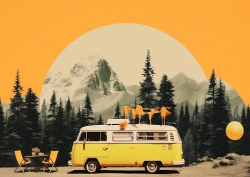 Retro camper van nature scene - retro,