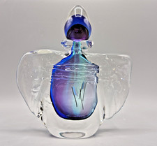 Blue & Purple Chris Comins Signed Winged Glass Perfume Bottle