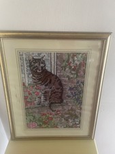 Title: Lesley Anne Ivory Embroidered Cat “Gemma” – Handcrafted & Framed, Signed