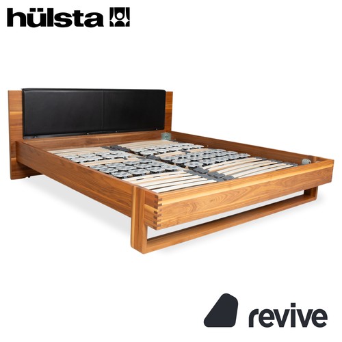 Hülsta wood leather bed - wood, brown