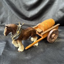 Vintage 1970’s Shire Horse And Cart With Barrels Antique Collectible For Repair