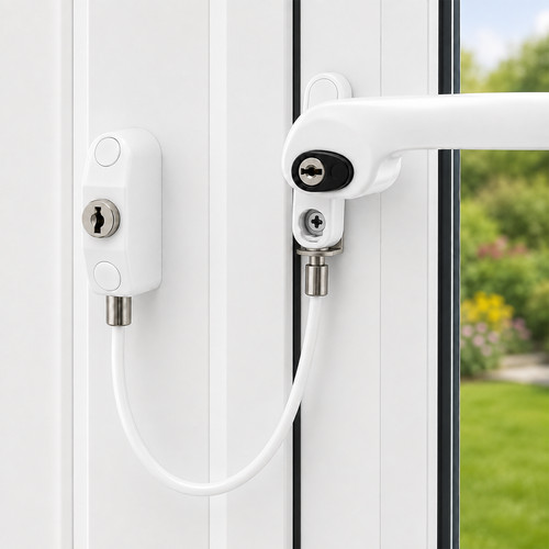 Window cable restrictor - cable, lock