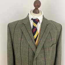 Samuel Windsor Tweed Overcoat Mens 44”/P2P 48”Green Check Wool Herringbone- New