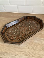 Vintage Syrian Inlaid Wooden Mosaic Drinks Cocktail Tray Table Top Display