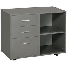 HOMCOM Freestanding Storage Cabinet w/ 3 Drawers 2 Shelves 4 Wheels Office Grey