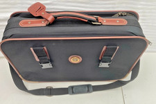 Vintage Carlton Small Suitcase Luggage Carry Straps Zip Black With Tan Piping.