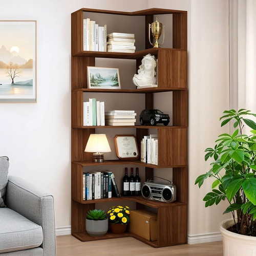Tier walnut corner bookshelf - walnut,