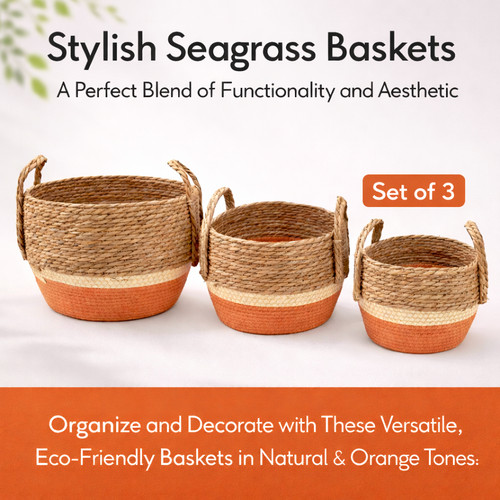 Natural seagrass orange set - seagrass, set/3