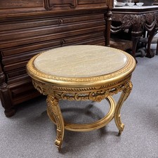 Marble Coffee Table French Gilt Round Louis XVI Style Rococo / Side Lamp Table