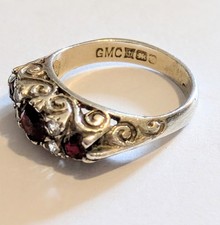 Vintage Gypsy Garnet & Spinel Sterling Silver White Gold Plated Band Ring Sz J/K